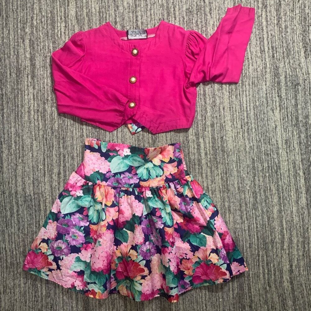 90s All That‎ Jazz Set Girls Size 12 Mini Skirt Crop Top Big Bow Floral Girlcore